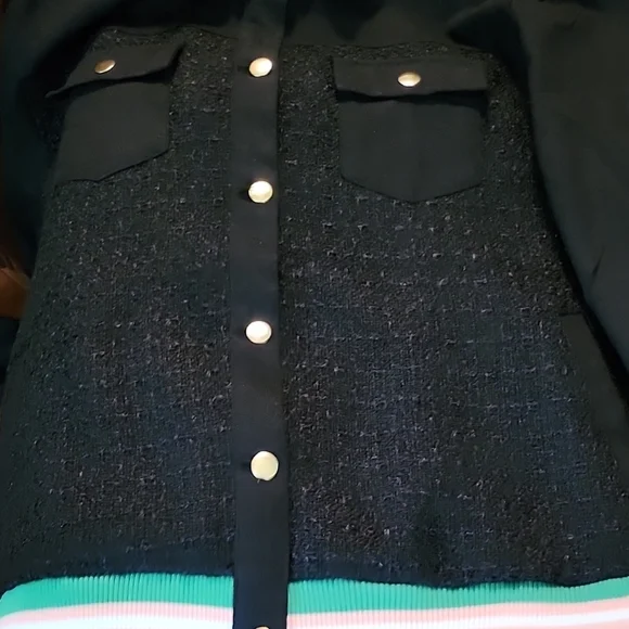 AKA Black Tweed Jacket with Gold Buttons and Green Trim - Picture 6 of 6